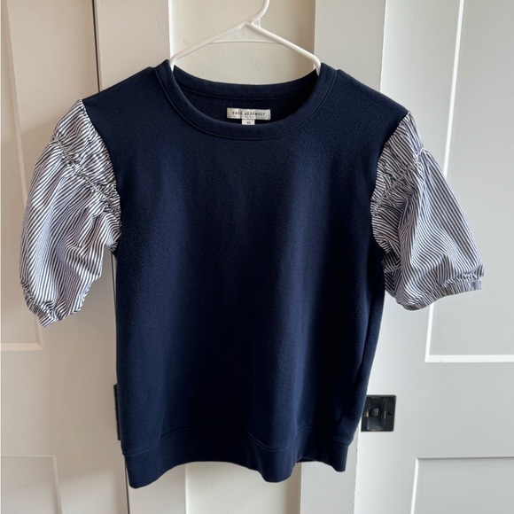 Free Assembly Tops - Free Assembly Navy and White Sweatshirt with Puff Sleeves